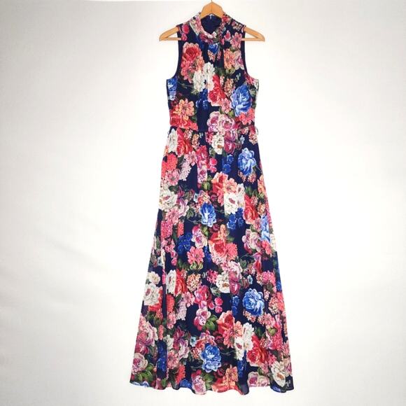 Jessica Howard Pink & Blue Floral Maxi Dress Women's Size 10